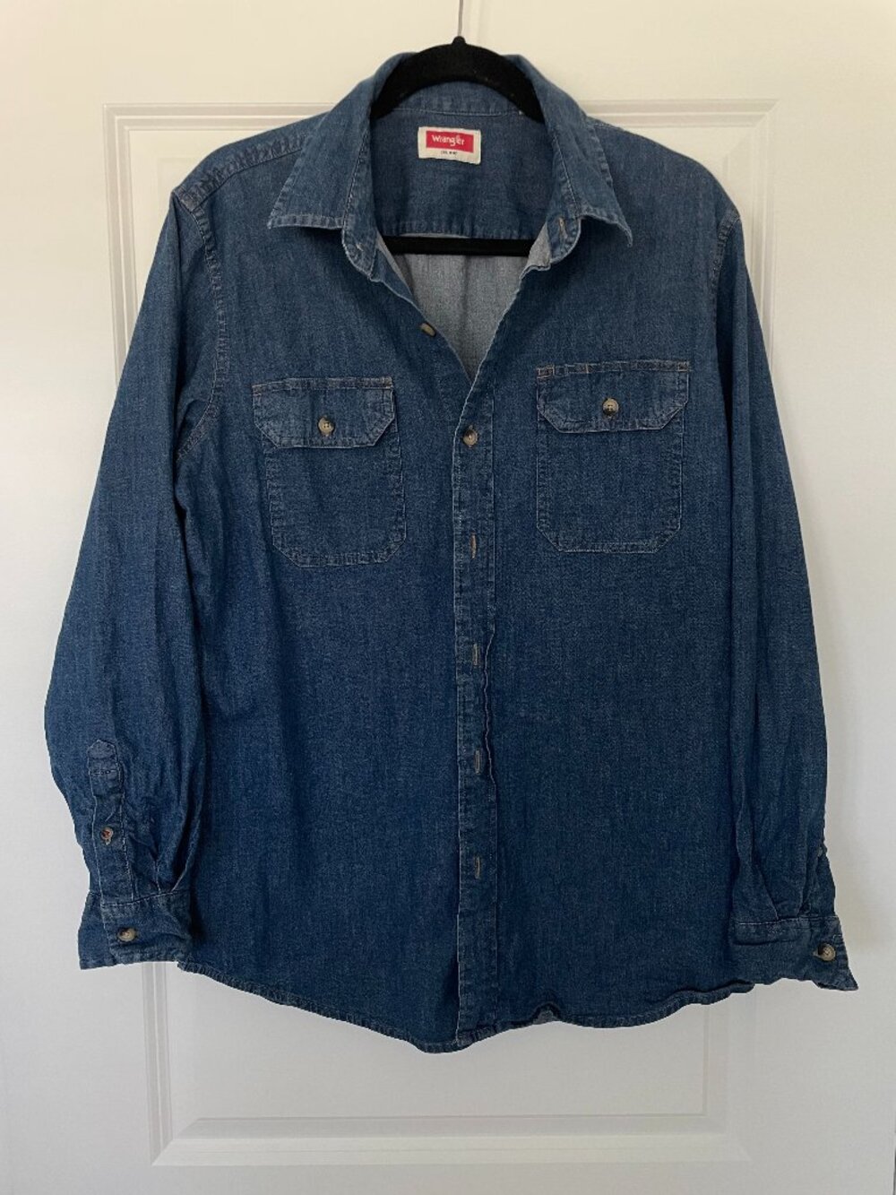 Wrangler Flex for Comfort Denim Shirt Men M Blue Long Sleeve Button Down Western